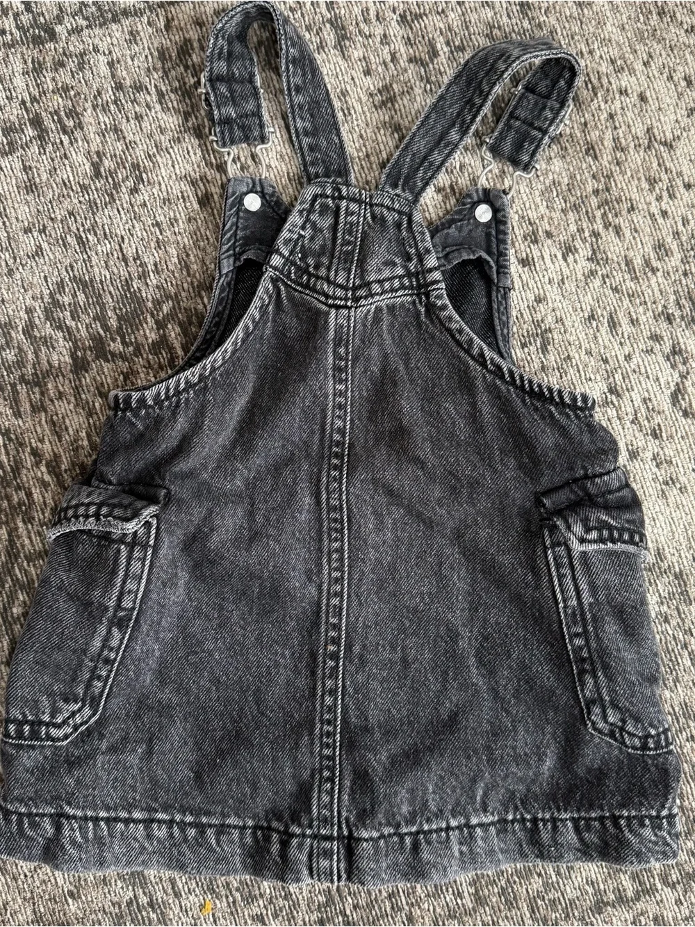 Zara Kids Black Denim Pinafore Dress Overalls Jumper Faded Acid Wash 12-18 Month